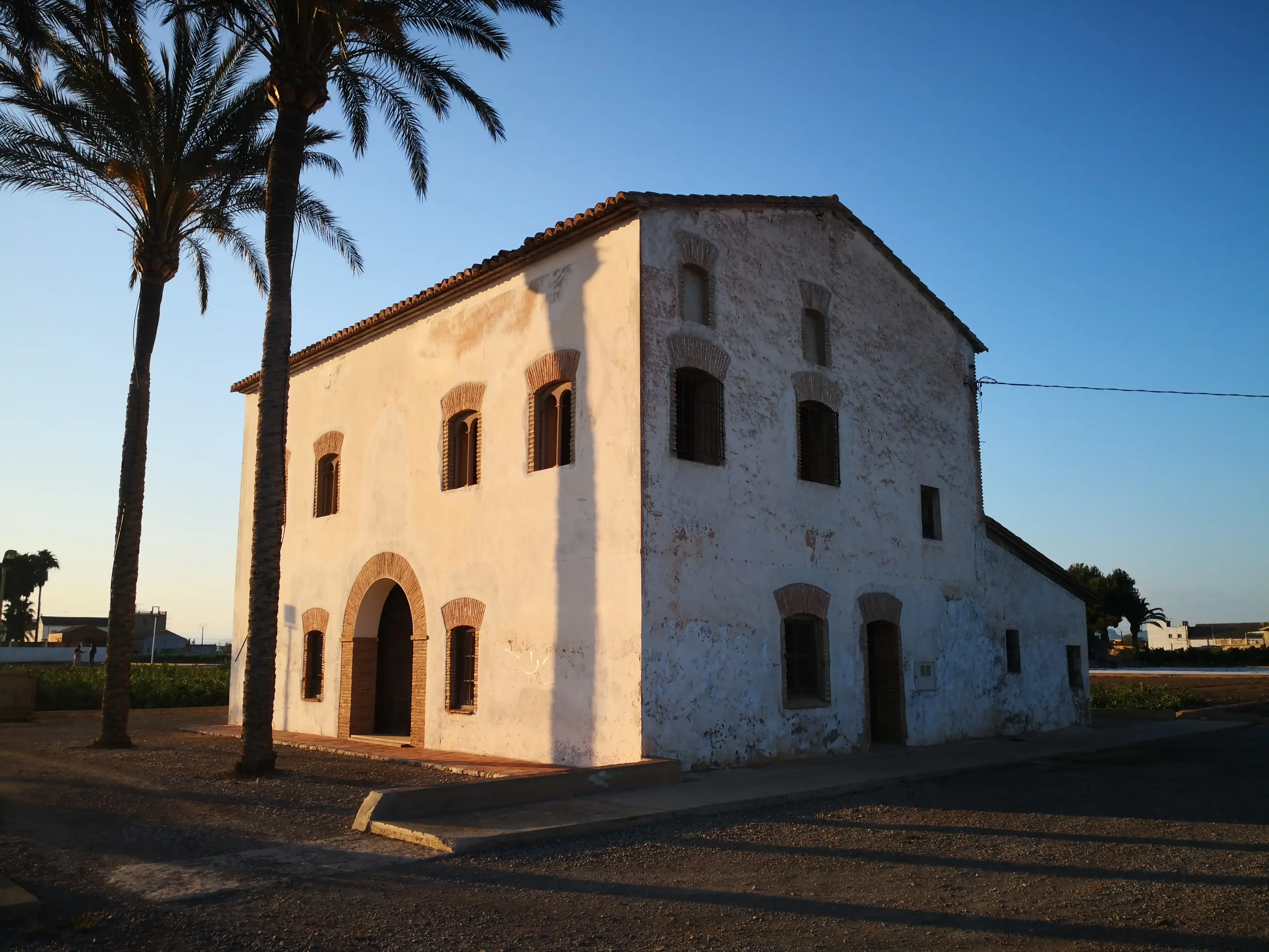 Una alquería encalada entre palmeras en la huerta valenciana